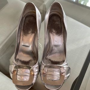 Roger Vivier Silver Peep Toe Pumps